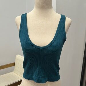 Free People Teal Ribbed Tank Top
